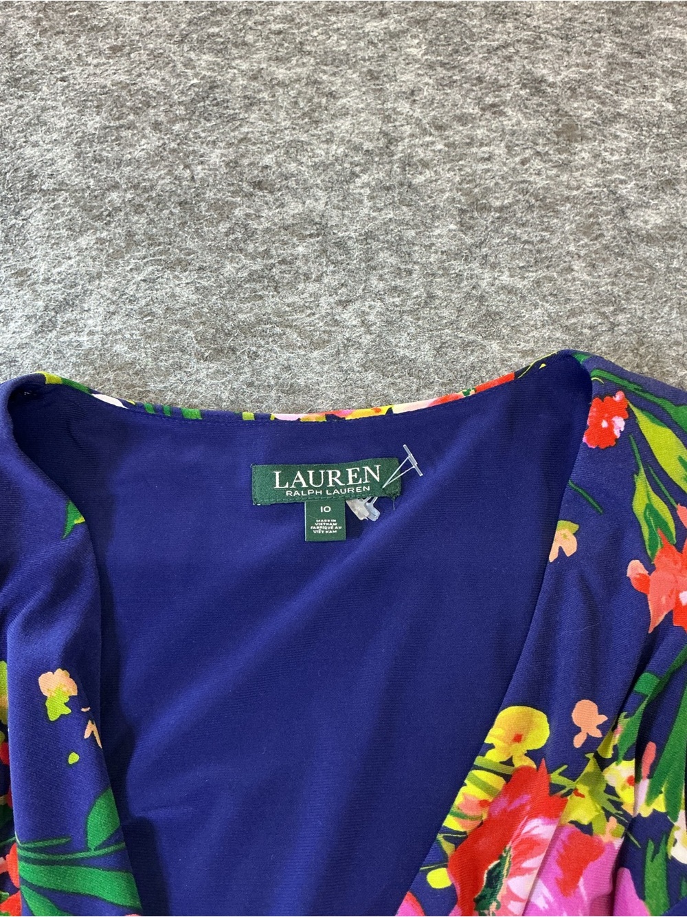 Ralph Lauren Navy Floral Wrap Maxi Dress with Pink & Yellow Blooms Size 10 - Picture 3 of 4